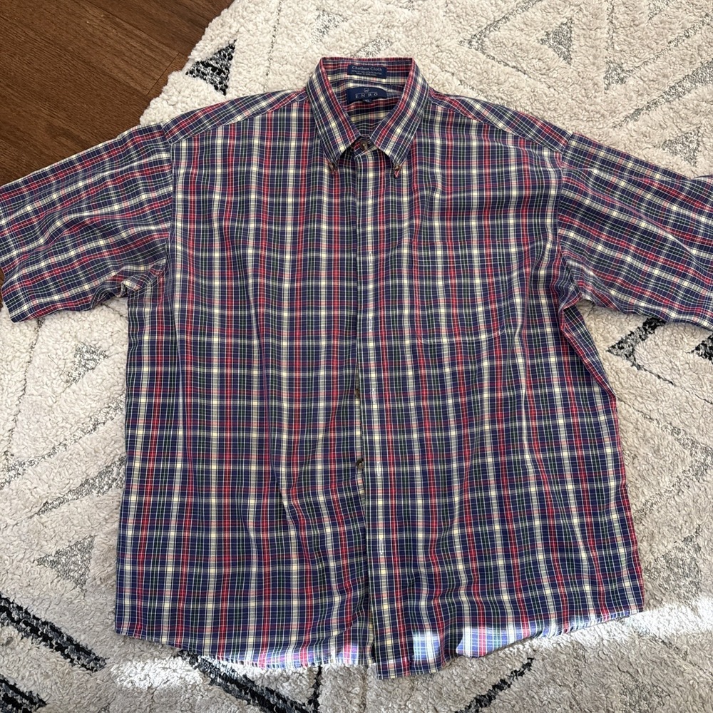 Enro Chatham Cloth Plaid Shirt Mens XL Short Sleeve Preppy Plaid Button Up